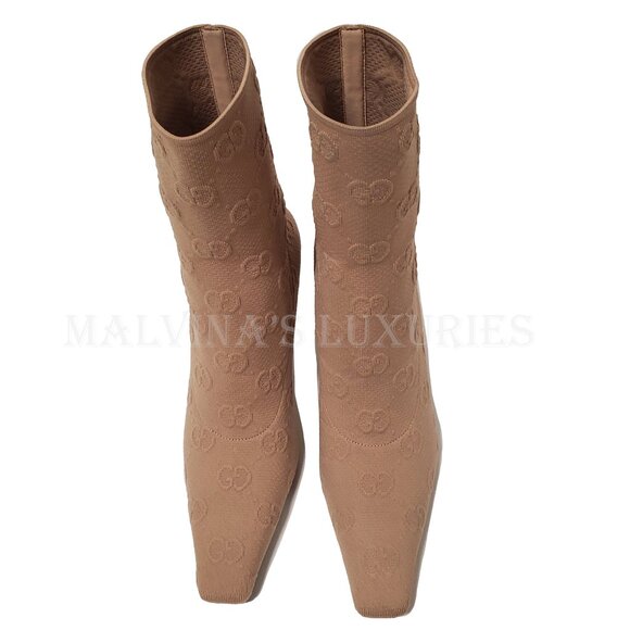 GUCCI BOOTS TOM TECHNICAL GG LOGO NUDE JERSEY DOUBLE G LOGO HEEL sz 38 8 - Picture 4 of 15